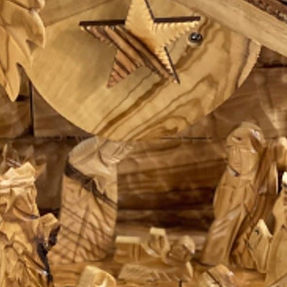 Close-up of Nativity Stable with Music
