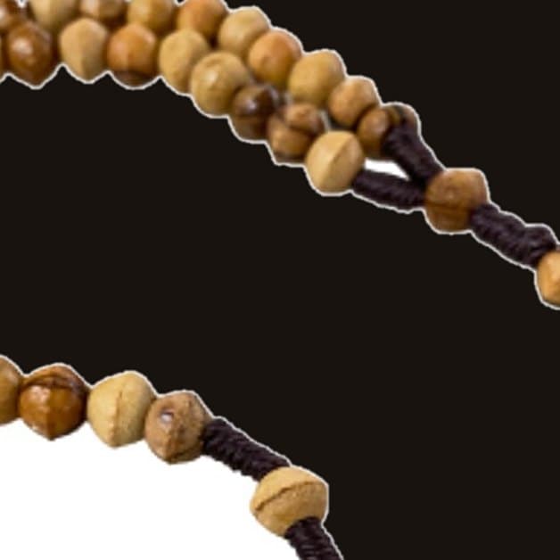 Close-up of Olive Wood Rosary on Cord