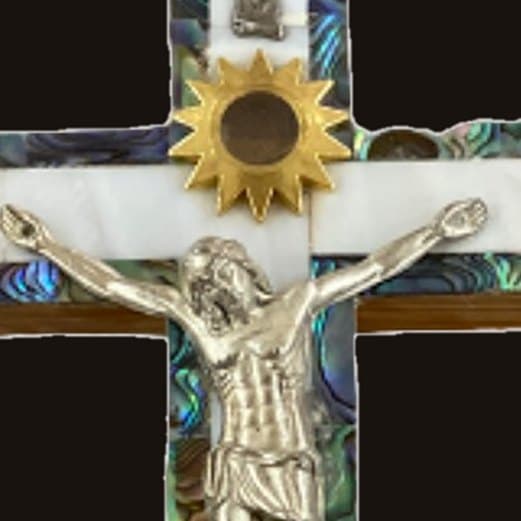 Close-up of Olive Wood & Pearl Cross, Large