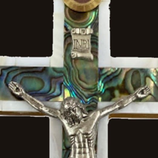 Close-up of Olive Wood & Pearl Cross, Small